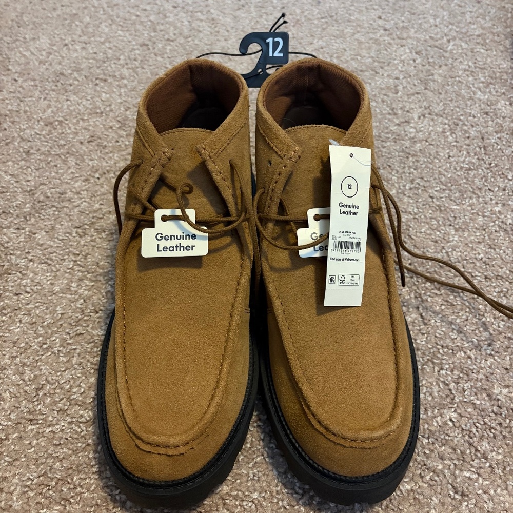 🛍️ NWT! 🥾 Men's Leather Lace-Up Apron Toe Cognac Boots w/ Thick Sole 🖤